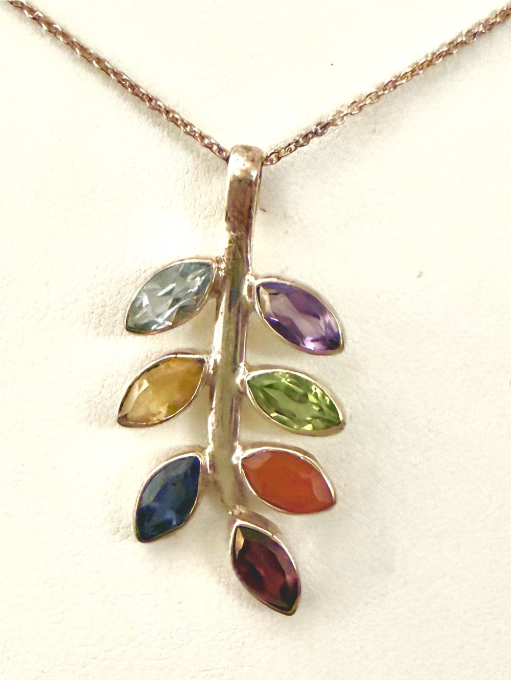 YS Gems 925 Sterling Silver Multi Gemstone Leaf Pendant Necklace 18 Inch India